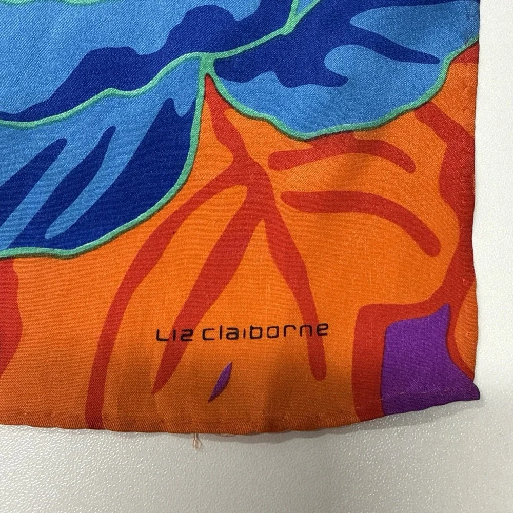 VTG Liz Claiborne Silk Rectangular Scarf Wrap Floral Vibrant Boho 10x52